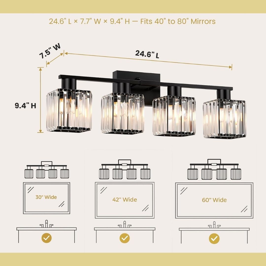 Sander – Elegante badkamer wandlamp met 4 glazen kappen en matzwart frame