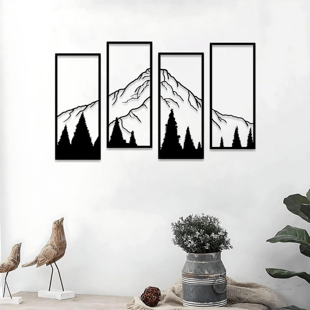 Ruben – Metalen wanddecoratie berg- en boslandschap set van 4 panelen