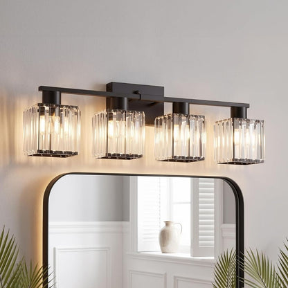 Sander – Elegante badkamer wandlamp met 4 glazen kappen en matzwart frame