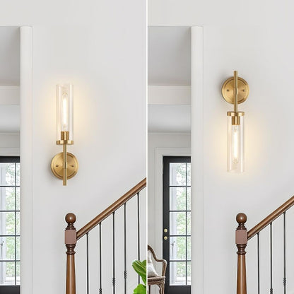 Julian – Elegante gouden wandlampenset met cilinderglas