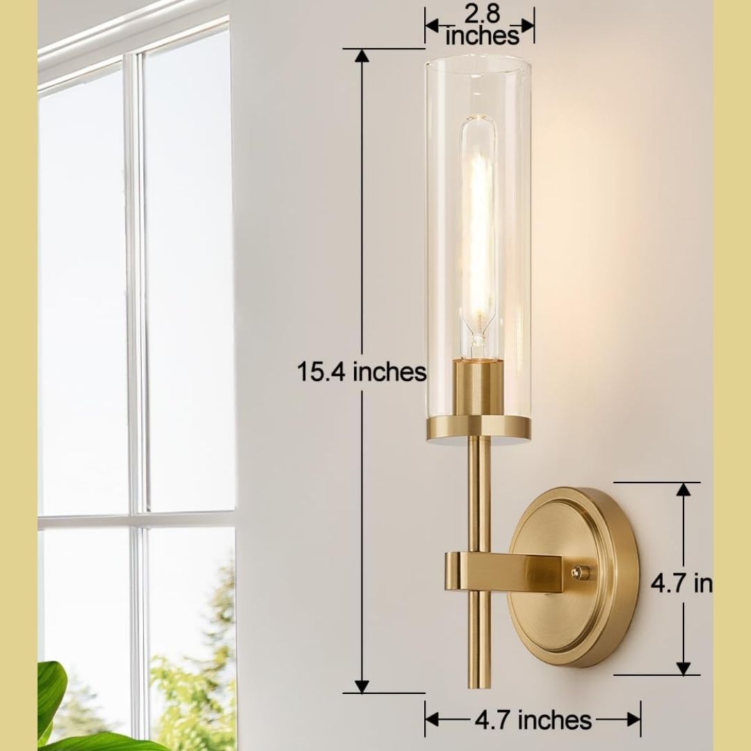 Julian – Elegante gouden wandlampenset met cilinderglas
