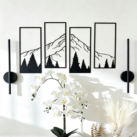 Ruben – Metalen wanddecoratie berg- en boslandschap set van 4 panelen