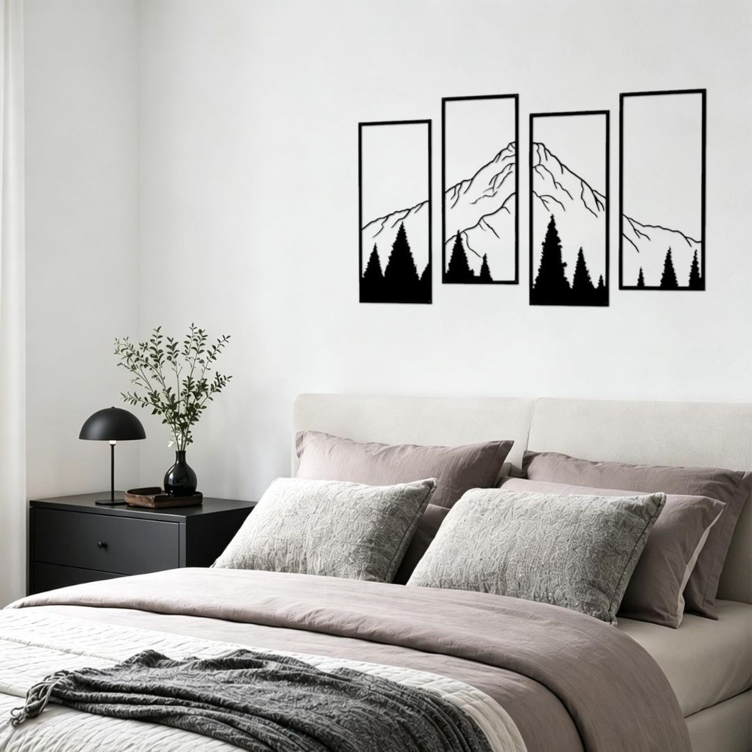 Ruben – Metalen wanddecoratie berg- en boslandschap set van 4 panelen