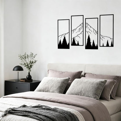 Ruben – Metalen wanddecoratie berg- en boslandschap set van 4 panelen