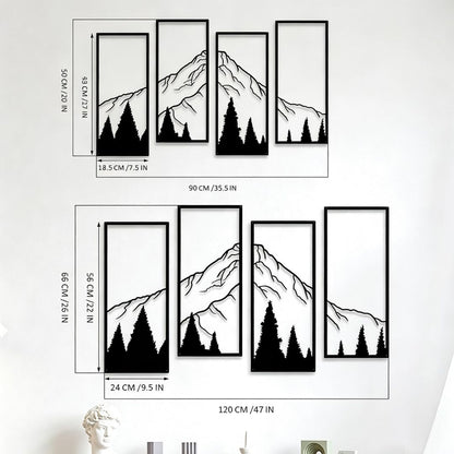 Ruben – Metalen wanddecoratie berg- en boslandschap set van 4 panelen