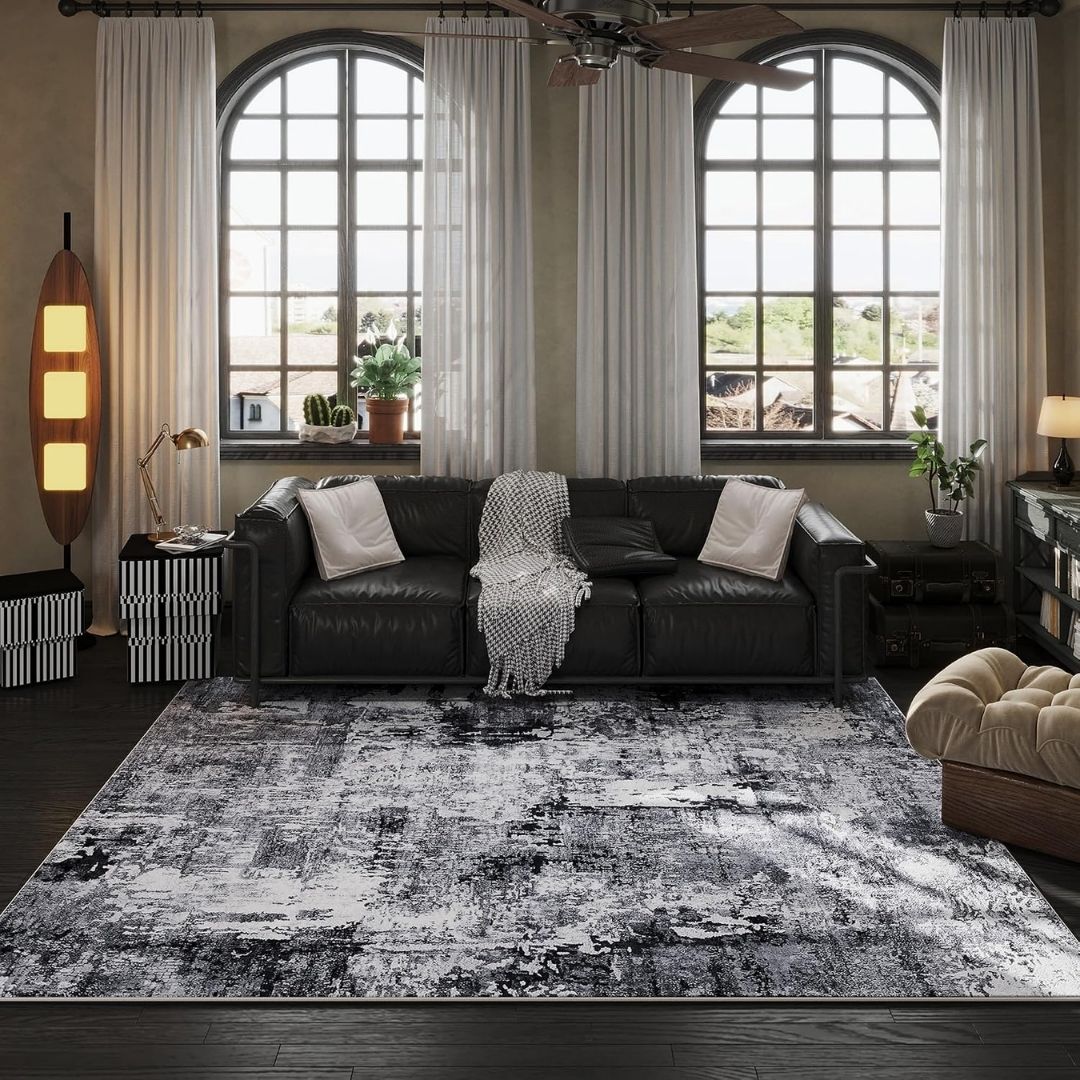 Milan – Modern abstract vloerkleed met gemêleerd zwart-wit motief